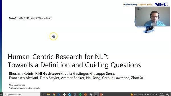 Human-Centric Research for NLP: Towards a Definition and Guiding Questions