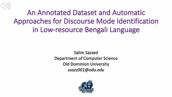 An Annotated Dataset and Automatic Approaches for Discourse Mode Identification in Low-resource Bengali Language