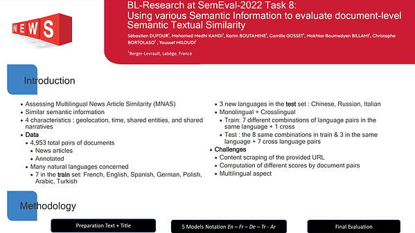 BL-Research at SemEval-2022 Task 8:Using various Semantic Information to evaluate document-levelSemantic Textual Similarity