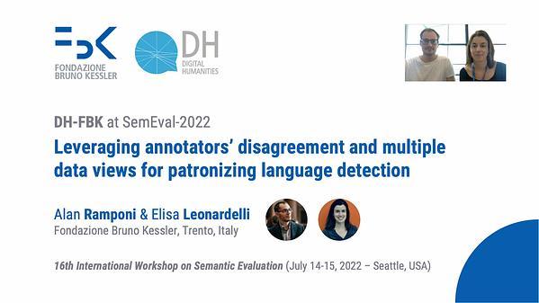 DH-FBK at SemEval-2022 Task 4: Leveraging Annotators' Disagreement and Multiple Data Views for Patronizing Language Detection