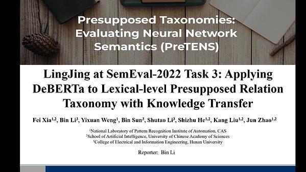 Applying DeBERTa to Lexical-level Presupposed Relation Taxonomy with Knowledge Transfer