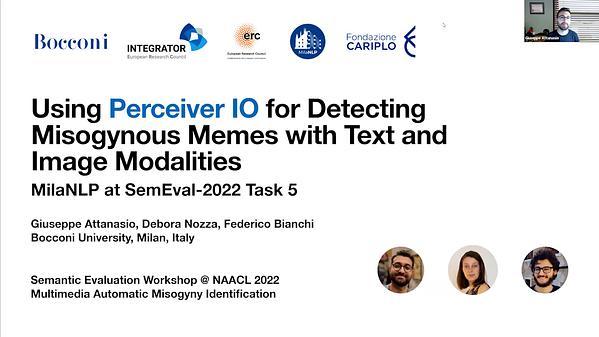 MilaNLP at SemEval-2022 Task 5: Using Perceiver IO for Detecting Misogynous Memes with Text and Image Modalities