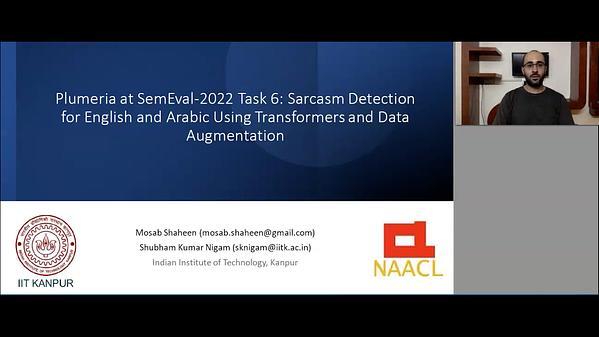 Plumeria at SemEval-2022 Task 6: Sarcasm Detection for English and Arabic Using Transformers and Data Augmentation