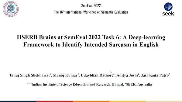 IISERB Brains at SemEval 2022 Task 6: A Deep-learning Framework to Identify IntendedSarcasm in English