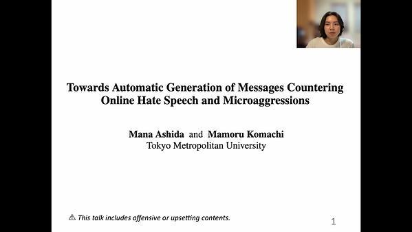 Towards Automatic Generation of Messages Countering Online Hate Speech andMicroaggressions