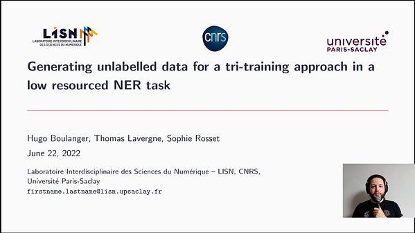 Generating unlabelled data for a tri-training approach in a low resourced NER task