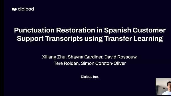 Punctuation Restoration in Spanish Customer Support Transcripts using Transfer Learning