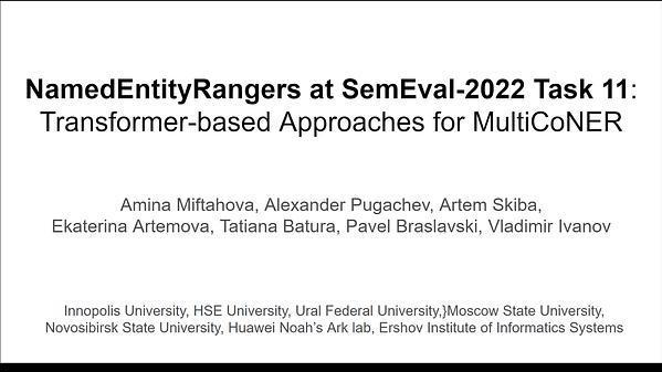 NamedEntityRangers at SemEval-2022 Task 11: Transformer-based
Approaches for Multilingual Complex Named Entity Recognition