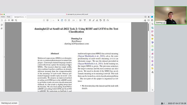 daminglu123 at SemEval-2022 Task 2: Using BERT and LSTM to Do Text Classification