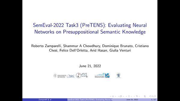 PreTENS — EvaluatingNeural Networks on Presuppositional Semantic Knowledge