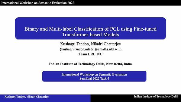 Binary and Multi-label Classification of PCL using Fine-tuned Transformer-based Models