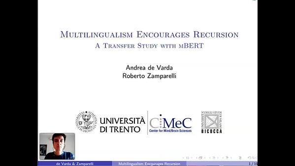 Multilingualism Encourages Recursion: a Transfer Study with mBERT