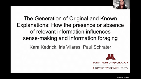 The Generation of Original and Known Explanations: How the presence or absence of relevant information influences sense-making and information foraging