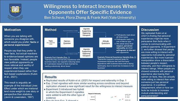 Willingness to Interact Increases When Opponents Offer Specific Evidence