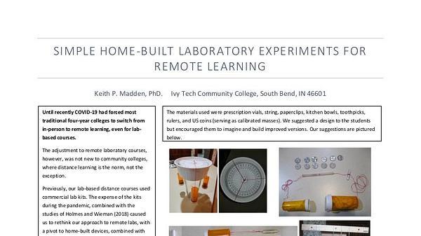 Simple Home-built Laboratory Experiments for Remote Learning