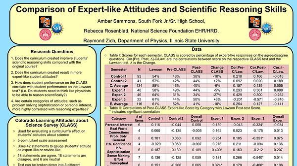 Comparison of expert-like attitudes and scientific reasoning skills