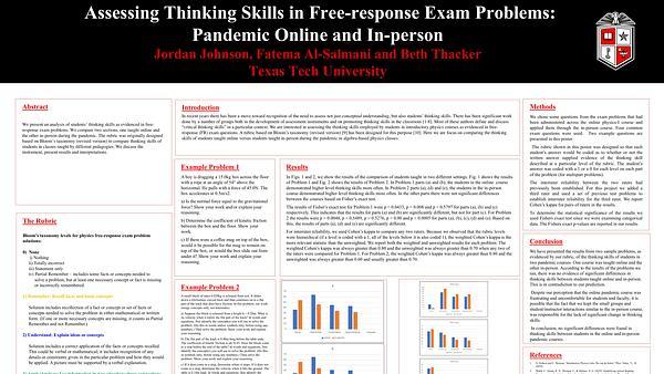 Assessing Thinking Skills in Free-response Exam Problems: Covid vs. Non-covid