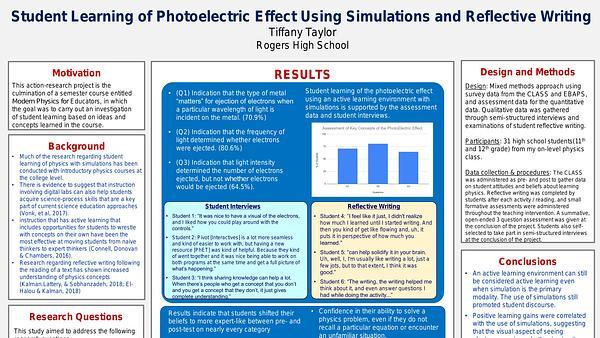 Student Learning of Photoelectric Effect Using Simulations and Reflective Writing