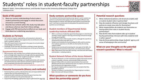 Students' roles in faculty-student partnerships