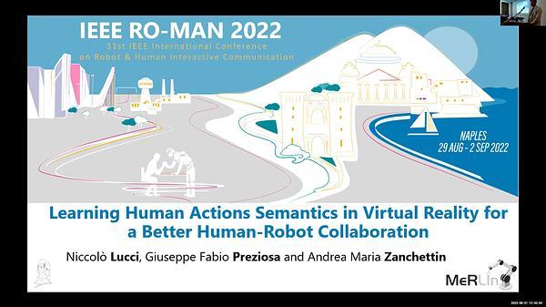 Learning Human Actions Semantics in Virtual Reality for a Better Human-Robot Collaboration