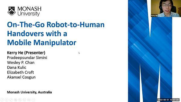 On-The-Go Robot-to-Human Handovers with a Mobile Manipulator