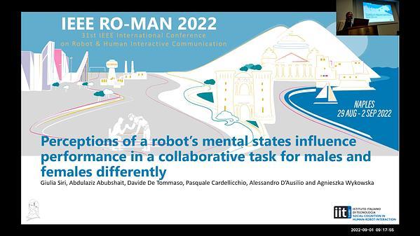 Expectations about mental states of a robot influence performance in a collaborative task with a robot for males but not females