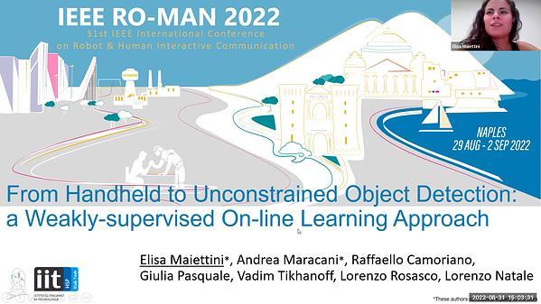 From Handheld to Unconstrained Object Detection: a Weakly-supervised On-line Learning Approach