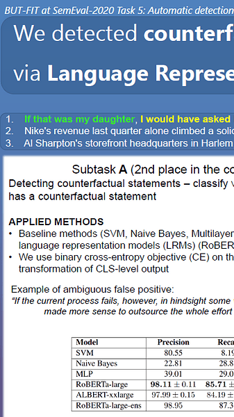 Automatic detection of counterfactual statements with deep pre-trained language representation models