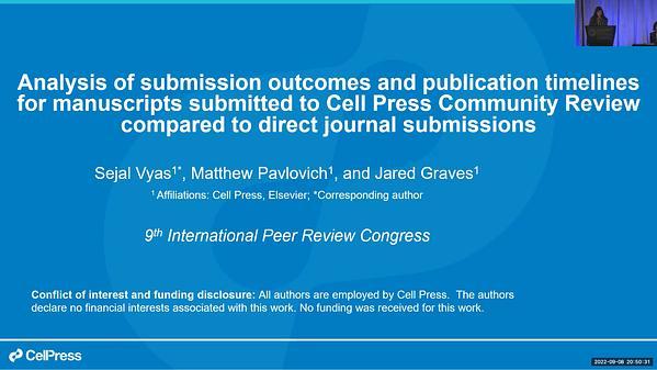 Analysis of Submission Outcomes and Publication Timelines for Manuscripts Submitted to Cell Press Community Review Compared With Direct Journal Submissions