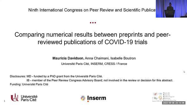 Comparing Numerical Results Between Preprints and Peer-Reviewed Publications of COVID-19 Trials