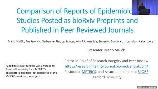Comparison of Reports of Epidemiology Studies Posted as bioRxiv Preprints and Published in Peer Reviewed Journals