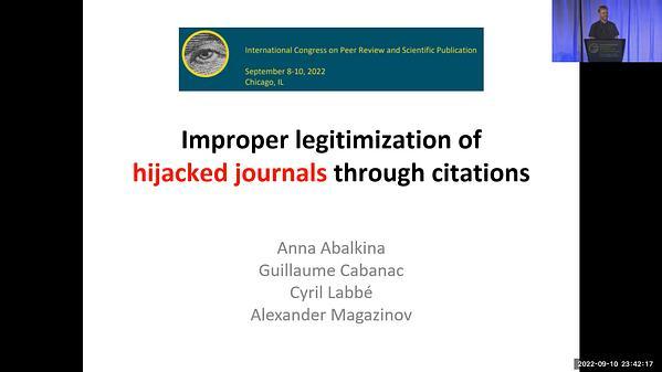 Improper Legitimization of Hijacked Journals Through Citations