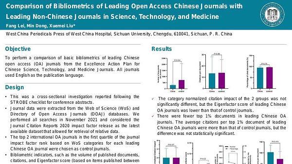 Comparison of Bibliometrics of Leading Open Access Chinese Journals with Leading Non-Chinese Journals in Science, Technology, and Medicine