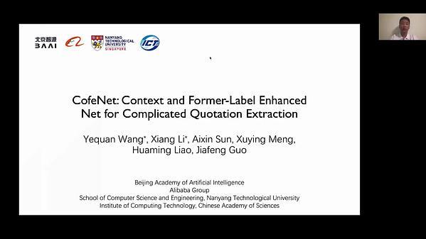 CofeNet: Context and Former-Label Enhanced Net for Complicated Quotation Extraction
