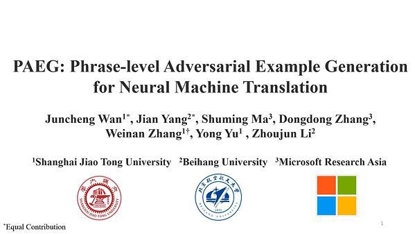 PAEG: Phrase-level Adversarial Example Generation for Neural Machine Translation