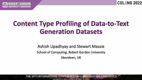 Content Type Profiling of Data-to-Text Generation Datasets