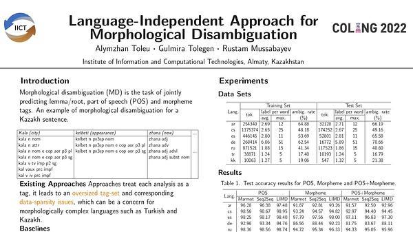 Language-Independent Approach for Morphological Disambiguation