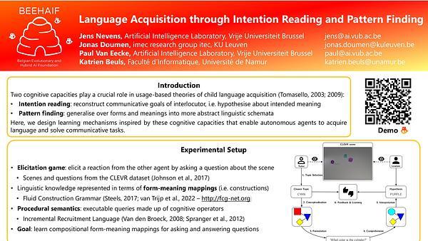 Language Acquisition through Intention Reading and Pattern Finding