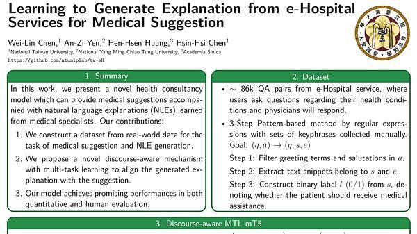 Learning to Generate Explanation from e-Hospital Services for Medical Suggestion