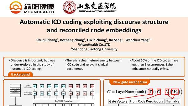 Automatic ICD coding exploiting discourse structure and reconciled code embeddings