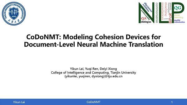 CoDoNMT: Modeling Cohesion Devices for Document-Level Neural Machine Translation