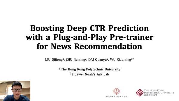 Boosting Deep CTR Prediction with a Plug-and-Play Pre-trainer for News Recommendation