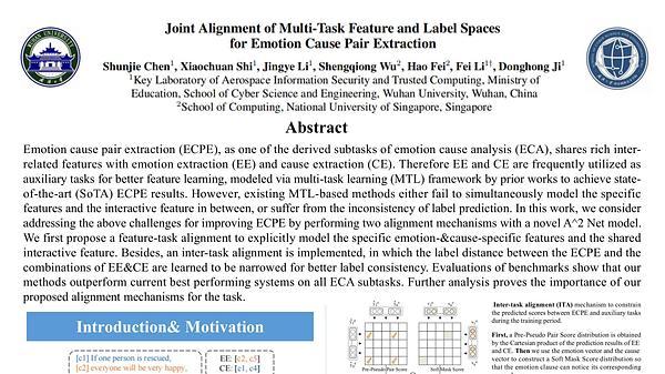 Joint Alignment of Multi-Task Feature and Label Spaces for Emotion Cause Pair Extraction