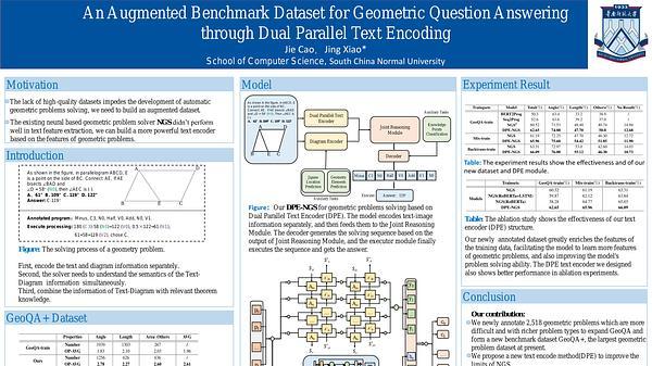 An Augmented Benchmark Dataset for Geometric Question Answering through Dual Parallel Text Encoding