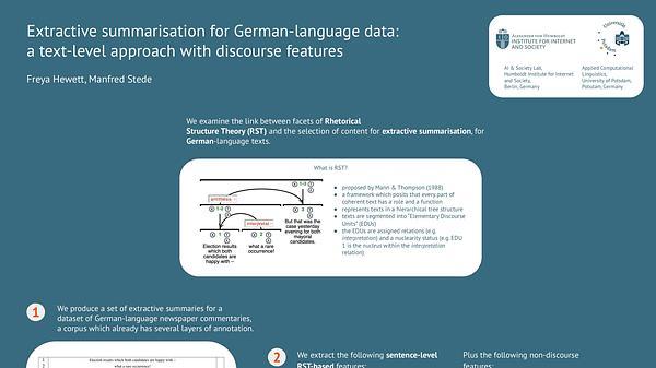 Extractive summarisation for German-language data: a text-level approach with discourse features