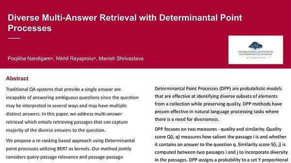 Diverse Multi-Answer Retrieval with Determinantal Point Processes