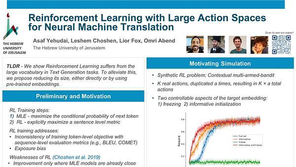 Reinforcement Learning with Large Action Spaces for Neural Machine Translation