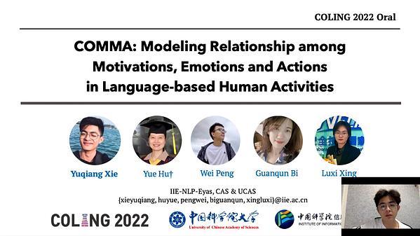 COMMA: Modeling Relationship among Motivations, Emotions and Actions in Language-based Human Activities