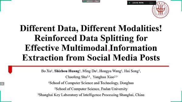 Different Data, Different Modalities! Reinforced Data Splitting for Effective Multimodal Information Extraction from Social Media Posts