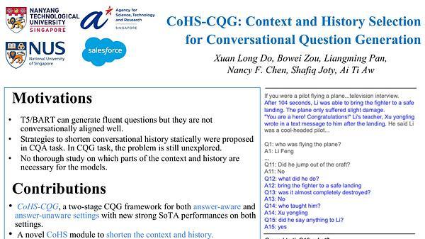 CoHS-CQG: Context and History Selection for Conversational Question Generation